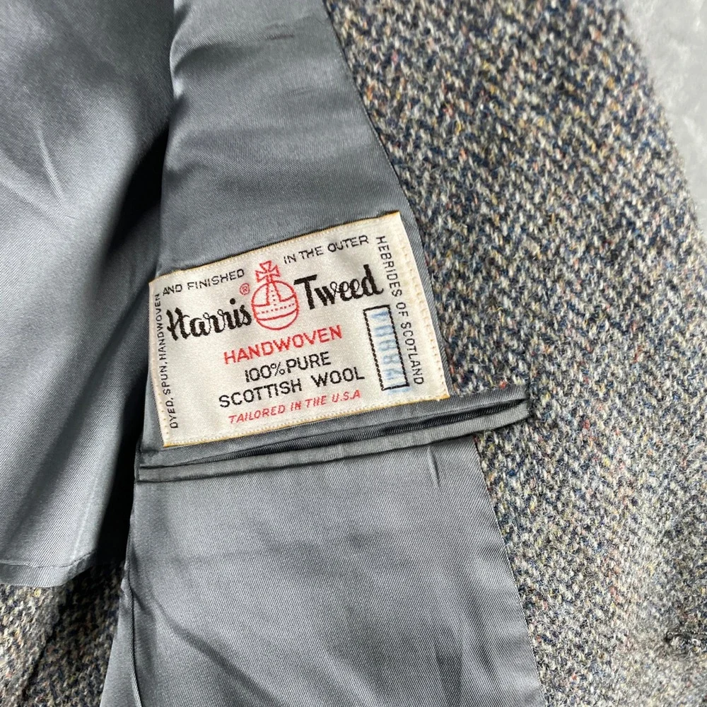 Vintage Harris Tweed Blazer Men 42 Gray Scottish Herringbone Wool Jacket